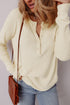 Textured Knit Half Button Relaxed Fit Henley Top
