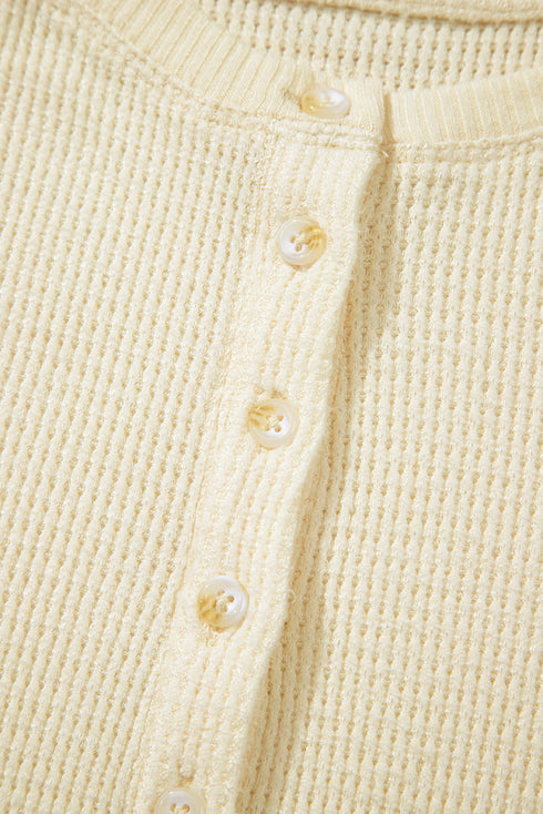 Textured Knit Half Button Relaxed Fit Henley Top