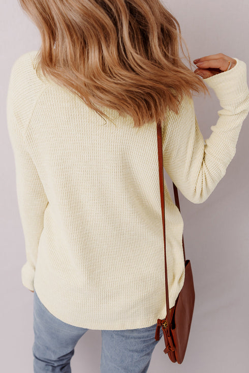 Textured Knit Half Button Relaxed Fit Henley Top