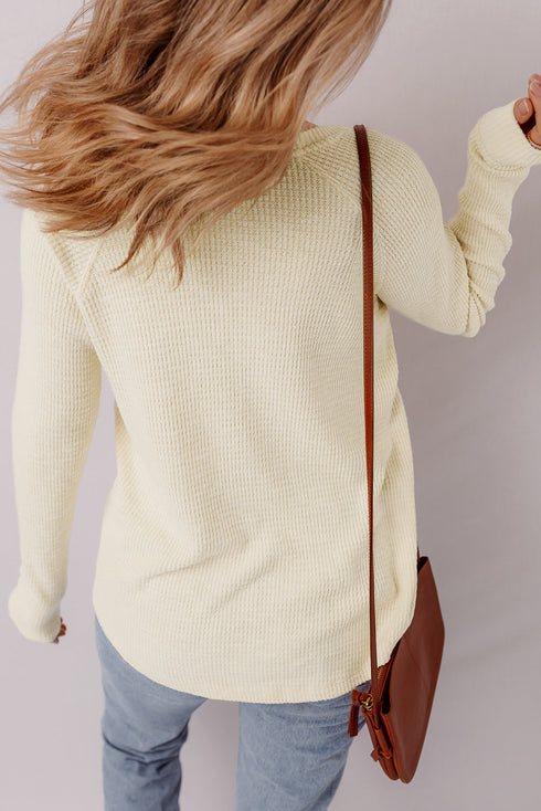 Textured Knit Half Button Relaxed Fit Henley Top