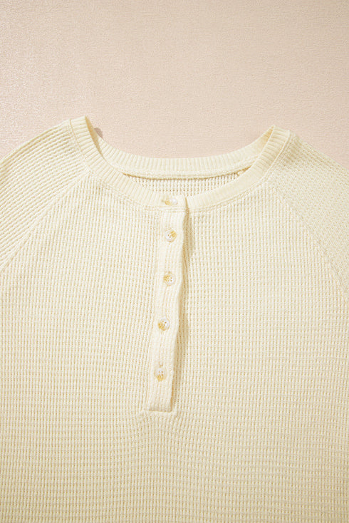 Textured Knit Half Button Relaxed Fit Henley Top