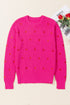 Textured Knit Heart Pattern Crew Neck Sweater