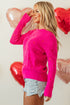 Textured Knit Heart Pattern Crew Neck Sweater