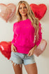 Textured Knit Heart Pattern Crew Neck Sweater