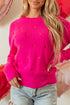 Textured Knit Heart Pattern Crew Neck Sweater