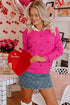Textured Knit Heart Pattern Crew Neck Sweater