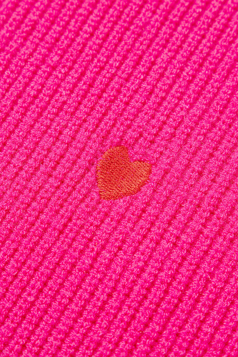 Textured Knit Heart Pattern Crew Neck Sweater