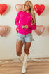 Textured Knit Heart Pattern Crew Neck Sweater