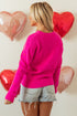 Textured Knit Heart Pattern Crew Neck Sweater