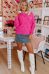 Textured Knit Heart Pattern Crew Neck Sweater