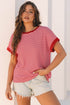Textured Knit Horizontal Stripe Round Neck Short Sleeve Tee