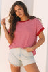 Textured Knit Horizontal Stripe Round Neck Short Sleeve Tee