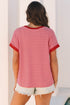 Textured Knit Horizontal Stripe Round Neck Short Sleeve Tee