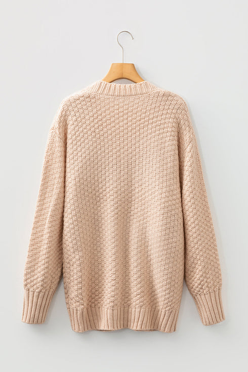 Textured Knit Open Front Mixed Media Pocket Cardigan