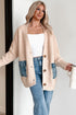Textured Knit Open Front Mixed Media Pocket Cardigan