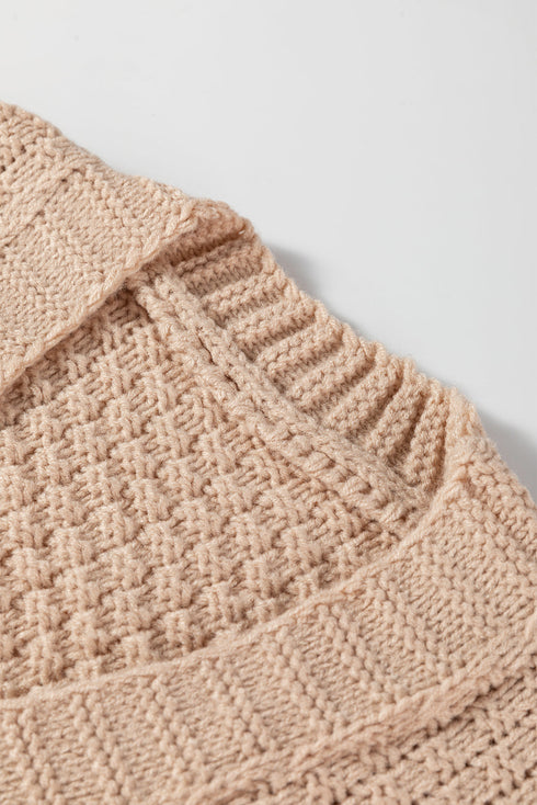 Textured Knit Open Front Mixed Media Pocket Cardigan