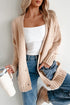 Textured Knit Open Front Mixed Media Pocket Cardigan