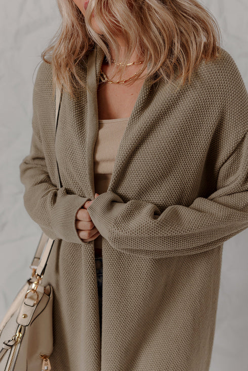 Textured Knit Open Front Oversized Midi Sweater Cardigan