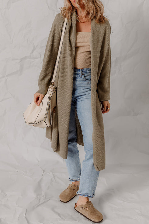 Textured Knit Open Front Oversized Midi Sweater Cardigan