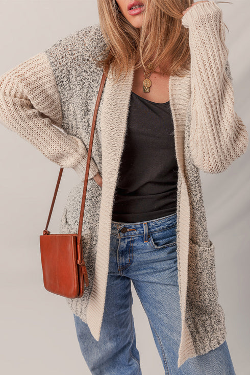 Textured Knit Open Front Patch Pocket Cardigan