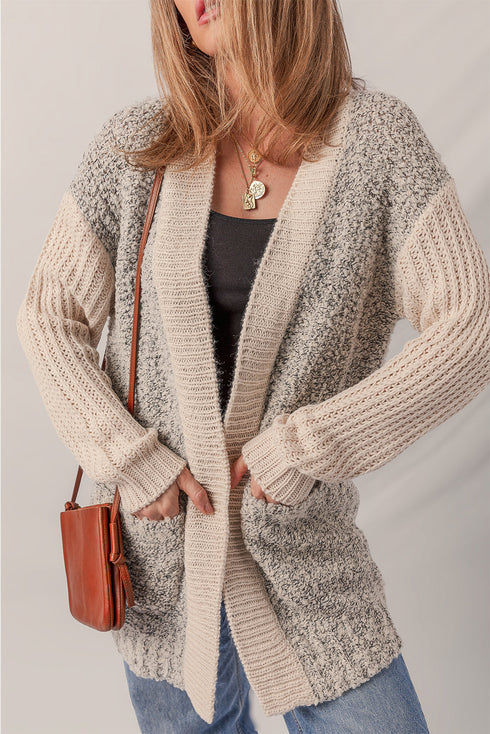 Textured Knit Open Front Patch Pocket Cardigan