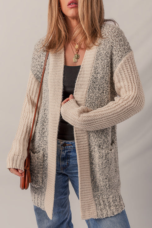 Textured Knit Open Front Patch Pocket Cardigan