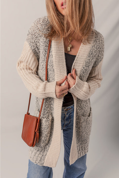 Textured Knit Open Front Patch Pocket Cardigan