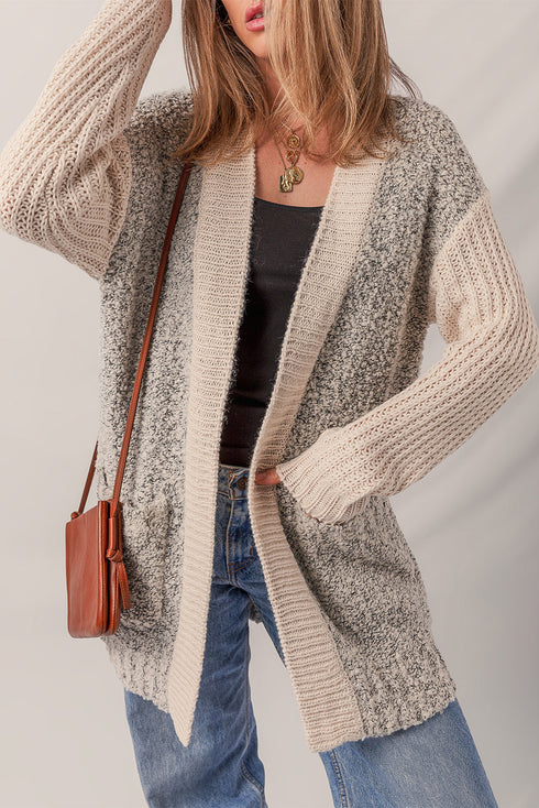 Textured Knit Open Front Patch Pocket Cardigan