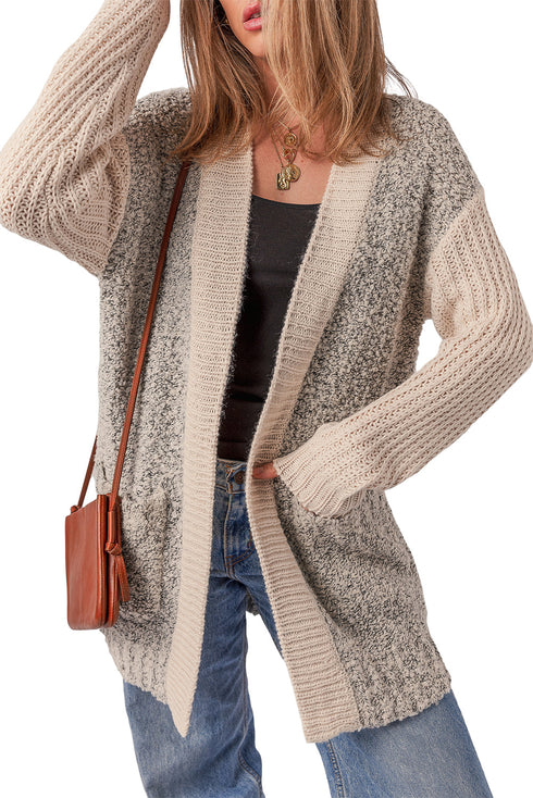 Textured Knit Open Front Patch Pocket Cardigan