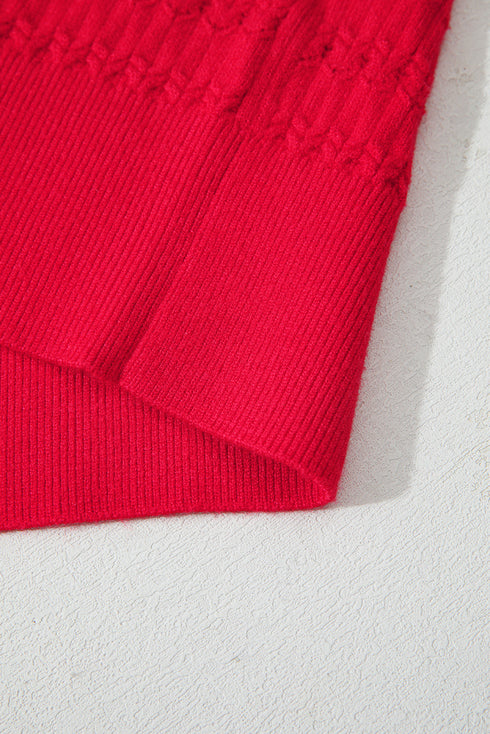 Textured Knit Puff Sleeve Crew Neck Sweater