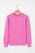 Textured Knit Puff Sleeve Crew Neck Sweater