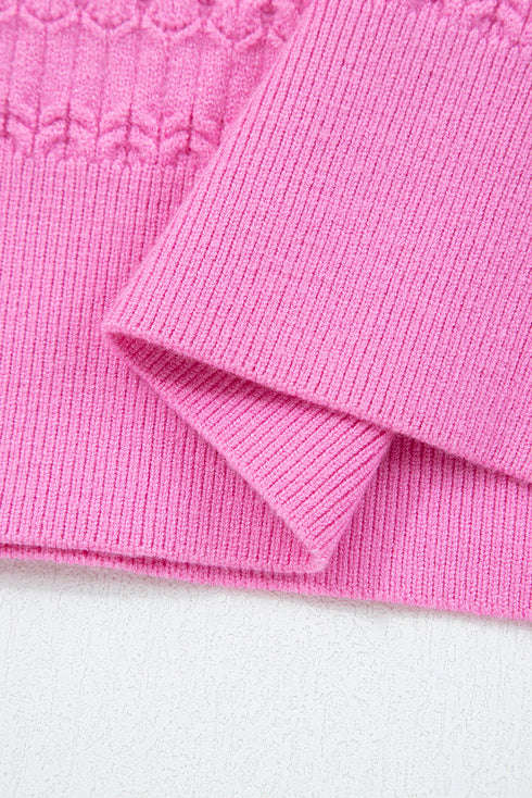 Textured Knit Puff Sleeve Crew Neck Sweater