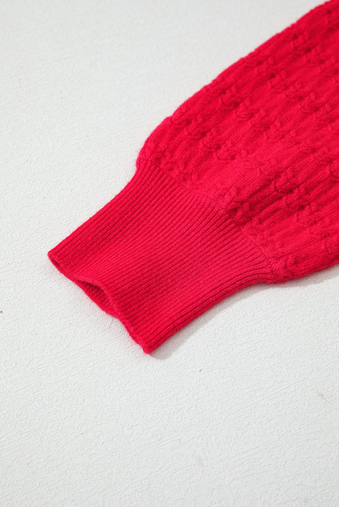 Textured Knit Puff Sleeve Crew Neck Sweater