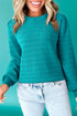 Textured Knit Puff Sleeve Crew Neck Sweater
