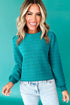 Textured Knit Puff Sleeve Crew Neck Sweater