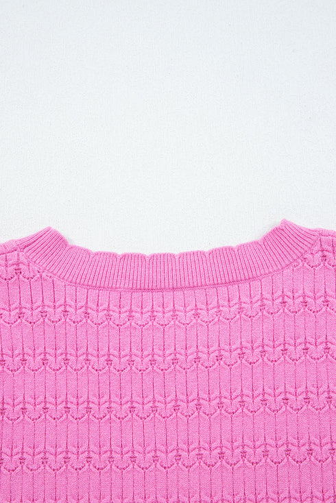 Textured Knit Puff Sleeve Crew Neck Sweater