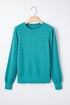 Textured Knit Puff Sleeve Crew Neck Sweater
