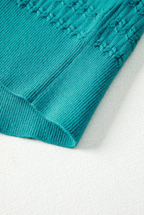 Textured Knit Puff Sleeve Crew Neck Sweater