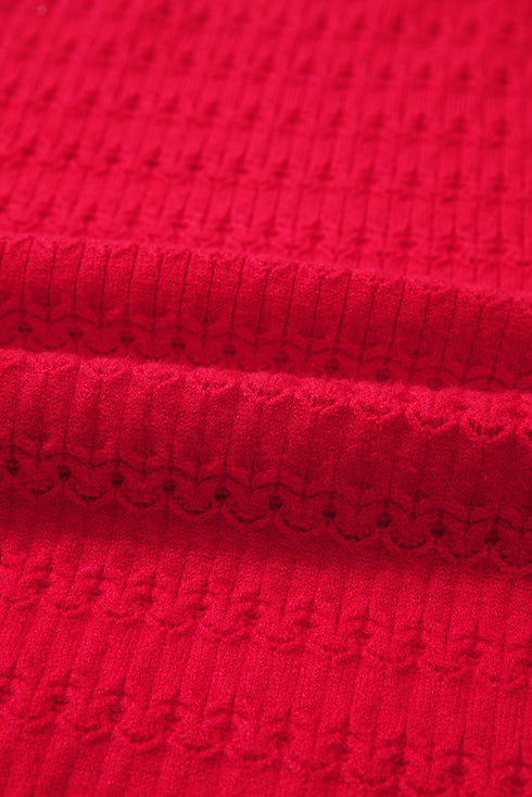 Textured Knit Puff Sleeve Crew Neck Sweater