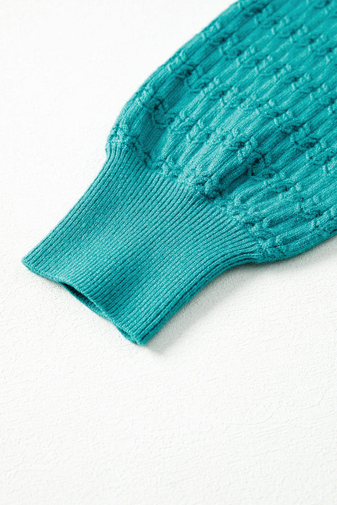 Textured Knit Puff Sleeve Crew Neck Sweater