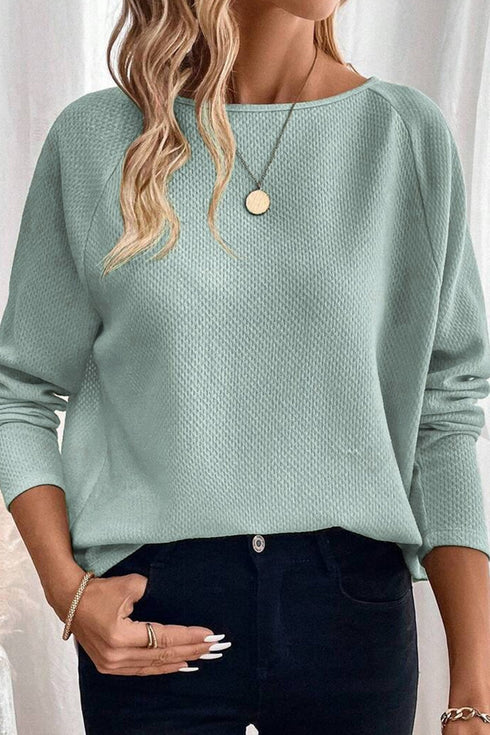 Textured Knit Raglan Sleeve Relaxed Fit Top