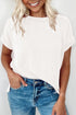 Textured Knit Relaxed Fit Cuffed Sleeve Crew Neck Tee