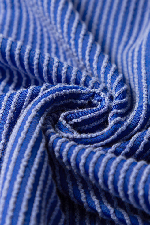 Textured Knit Relaxed Fit Cuffed Sleeve Crew Neck Tee