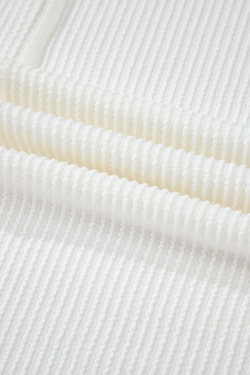 Textured Knit Relaxed Fit Cuffed Sleeve Crew Neck Tee