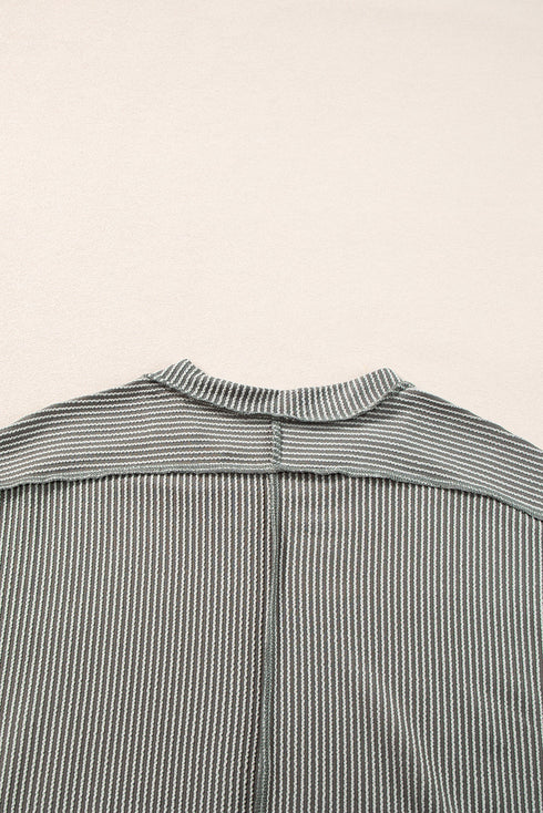 Textured Knit Relaxed Fit Cuffed Sleeve Crew Neck Tee