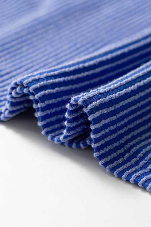 Textured Knit Relaxed Fit Cuffed Sleeve Crew Neck Tee