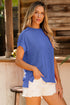 Textured Knit Relaxed Fit Cuffed Sleeve Crew Neck Tee