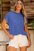 Textured Knit Relaxed Fit Cuffed Sleeve Crew Neck Tee