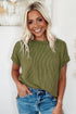 Textured Knit Relaxed Fit Cuffed Sleeve Crew Neck Tee