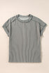 Textured Knit Relaxed Fit Cuffed Sleeve Crew Neck Tee